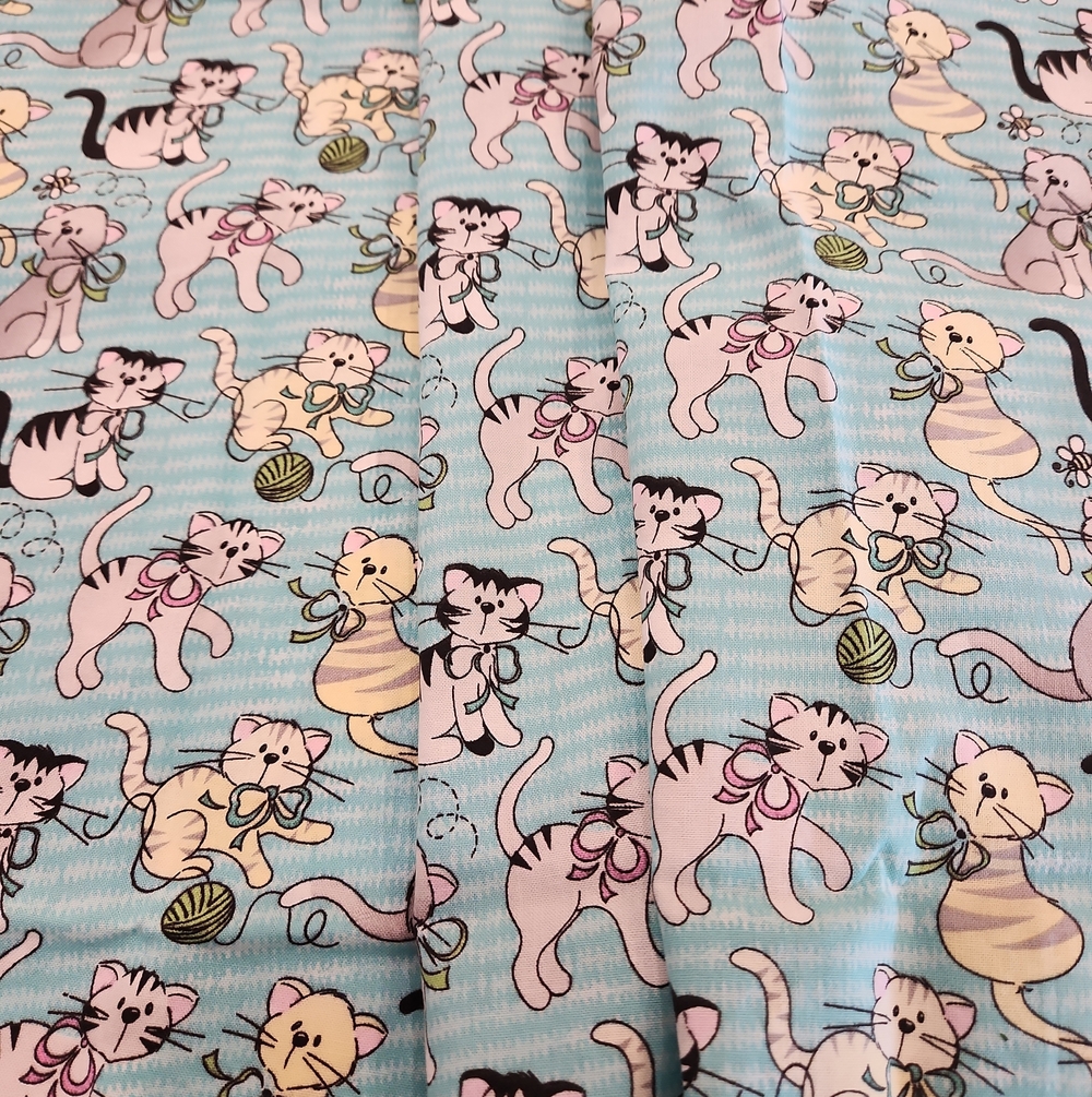 Fabric Cute Cat Print - Blue Kitty Pattern 1 Yard